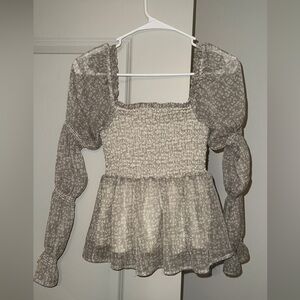 BTFL-Life Shimmer Smocked Ruffle Balloon Long Sleeve Square Neck Top, SMALL